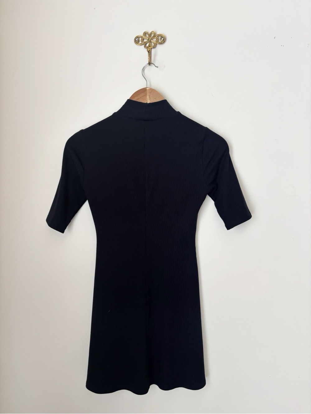 Reformation Jeans Black Ribbed Mock Neck Mini Dress XS - Picture 4 of 6